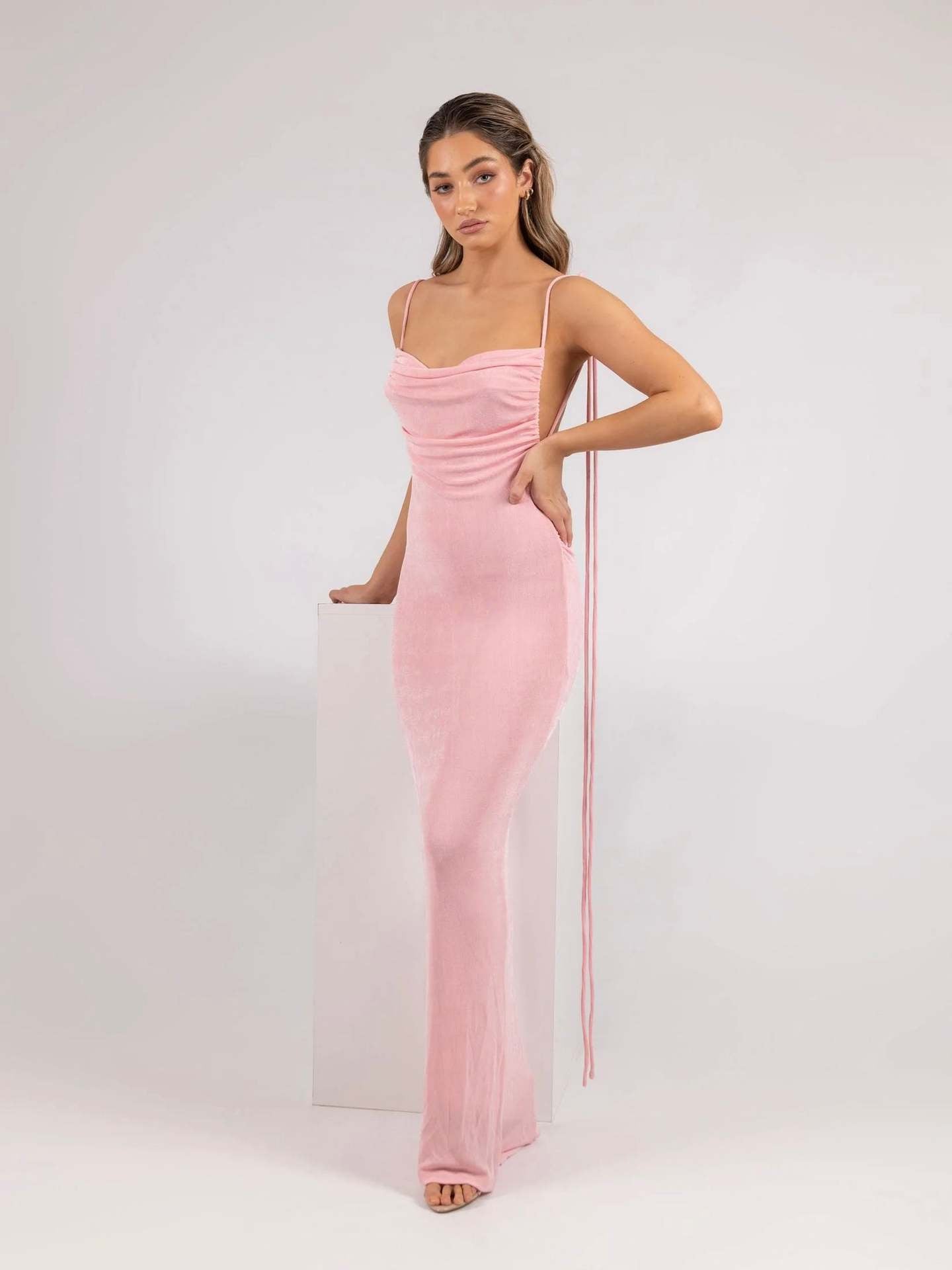 Maxi Backless Cowl Neck Dress - Sugar & Eddie