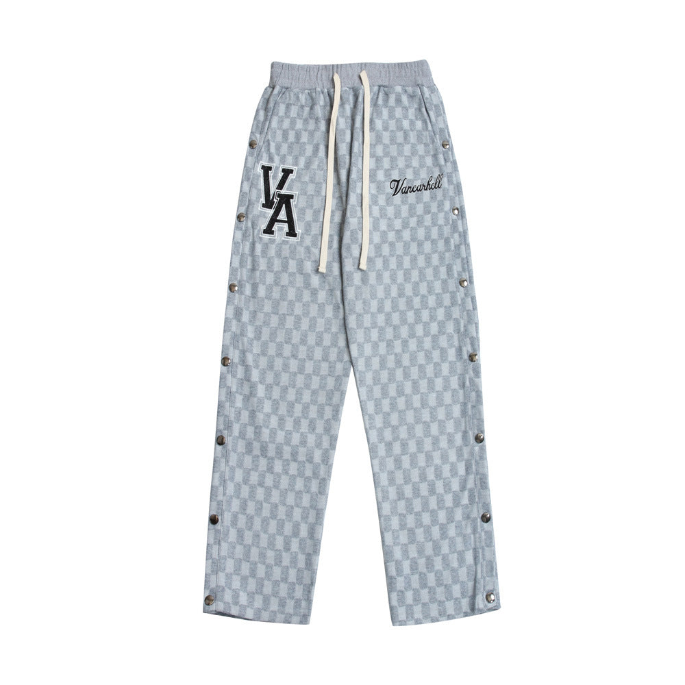 Embroidered Plaid Sweatpants - Sugar & Eddie