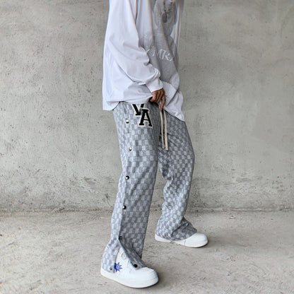 Embroidered Plaid Sweatpants - Sugar & Eddie