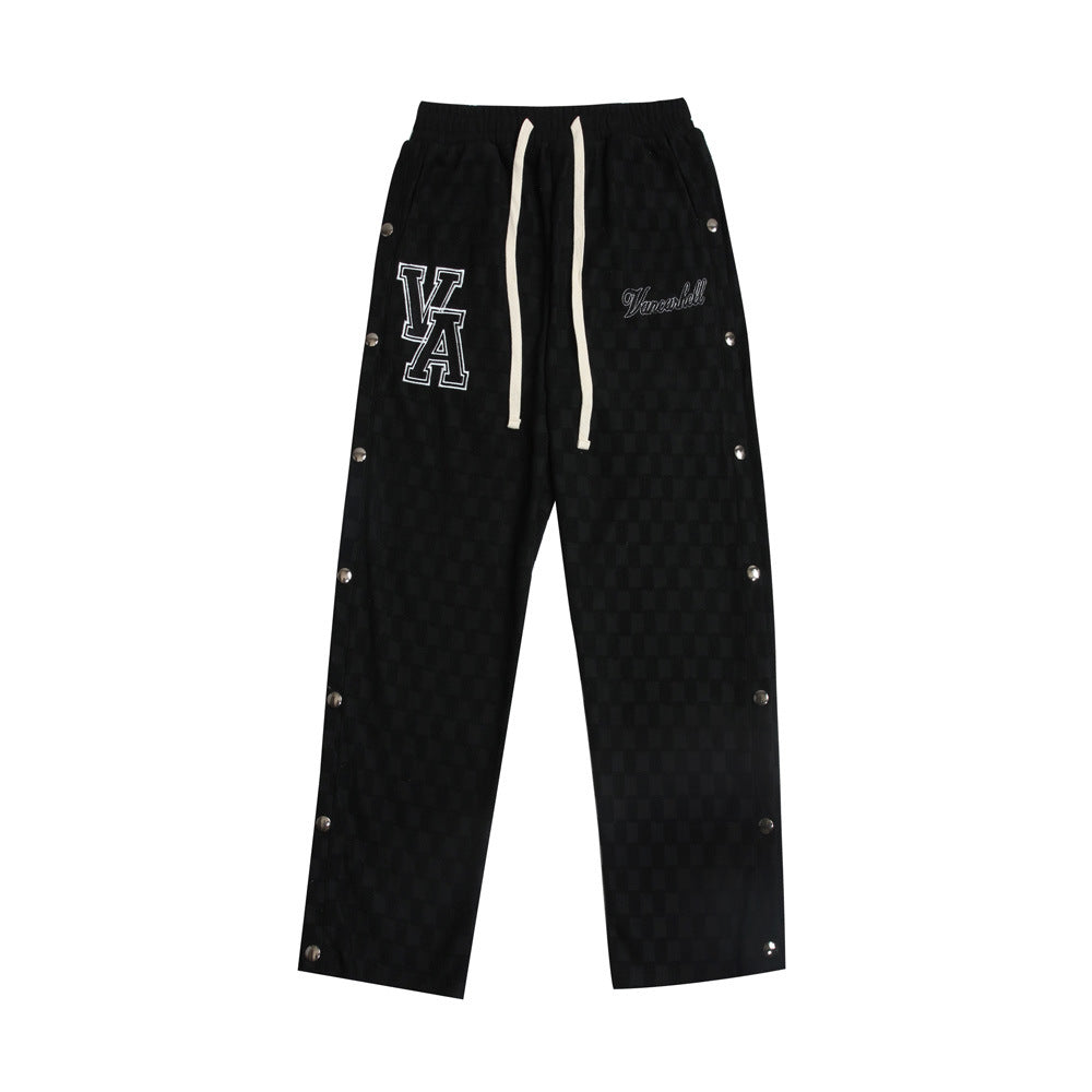 Embroidered Plaid Sweatpants - Sugar & Eddie