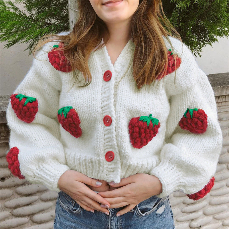 Strawberry V-neck Cardigan Sweater - Sugar & Eddie