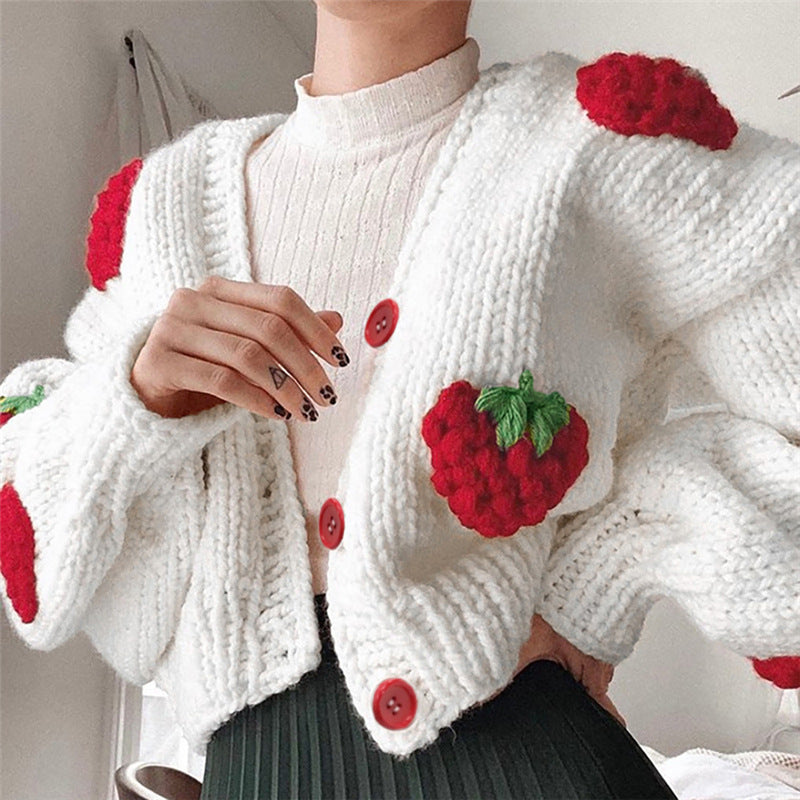 Strawberry V-neck Cardigan Sweater - Sugar & Eddie