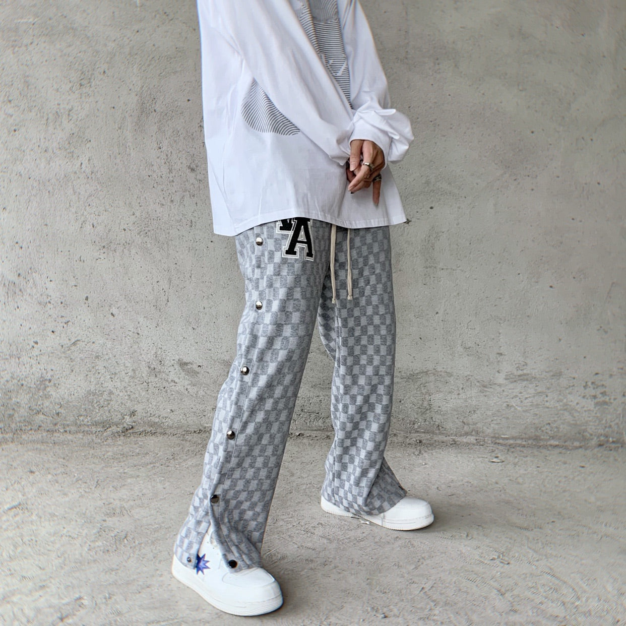 Embroidered Plaid Sweatpants - Sugar & Eddie