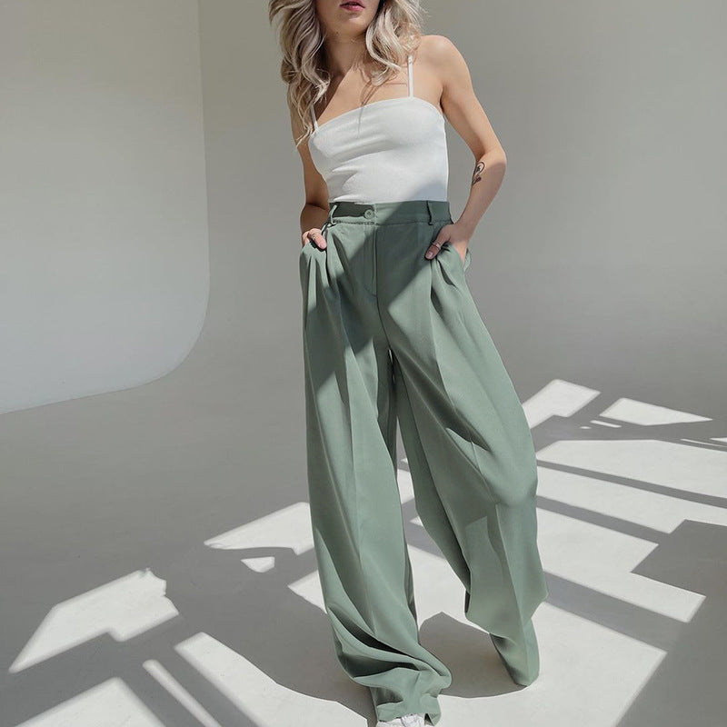 Wide-leg High Waist Drape Pants - Sugar & Eddie